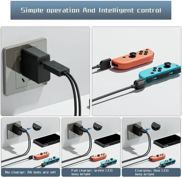 Alt view image 6 of 6 - Switch Controller Charging Dock Compatible with Nintendo Switch & OLED Model Joy Con with LED Indicationfor Nintendo Switch Joy Con