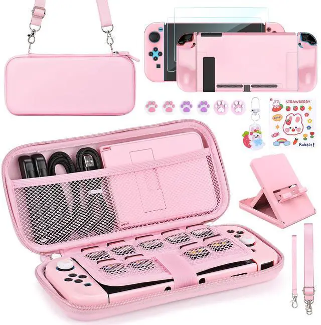 Main image of Switch Accessories Bundle, 17 in 1 Pink Switch Accessories Kit for Girls Include Switch Carrying Case, Adjustable Stand, Protective Case for Switch Console & J-Con Pink