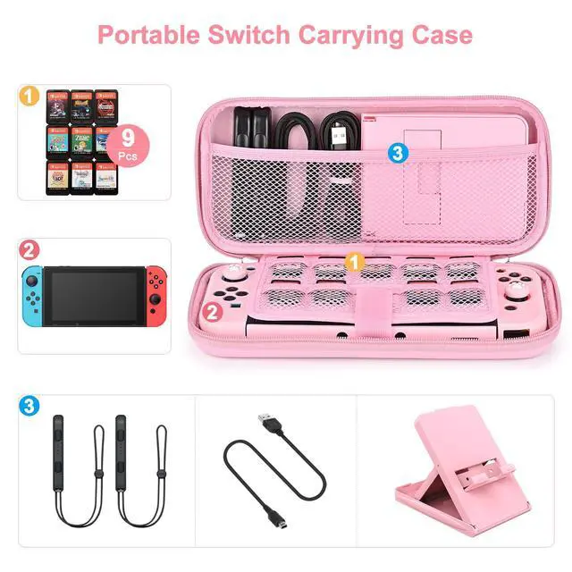 Alt view image 2 of 7 - Switch Accessories Bundle, 17 in 1 Pink Switch Accessories Kit for Girls Include Switch Carrying Case, Adjustable Stand, Protective Case for Switch Console & J-Con Pink