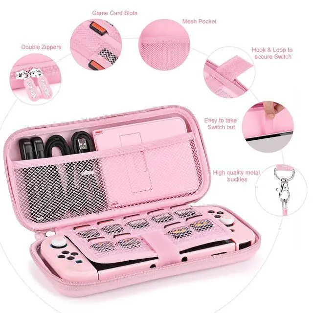 Alt view image 3 of 7 - Switch Accessories Bundle, 17 in 1 Pink Switch Accessories Kit for Girls Include Switch Carrying Case, Adjustable Stand, Protective Case for Switch Console & J-Con Pink