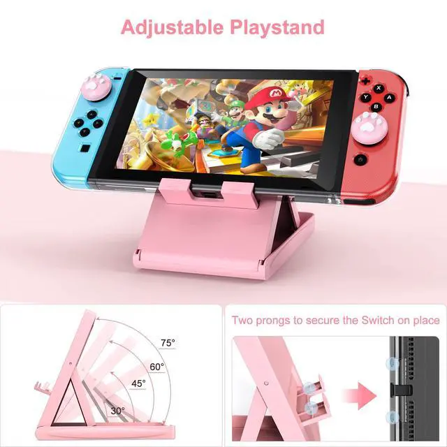 Alt view image 6 of 7 - Switch Accessories Bundle, 17 in 1 Pink Switch Accessories Kit for Girls Include Switch Carrying Case, Adjustable Stand, Protective Case for Switch Console & J-Con Pink