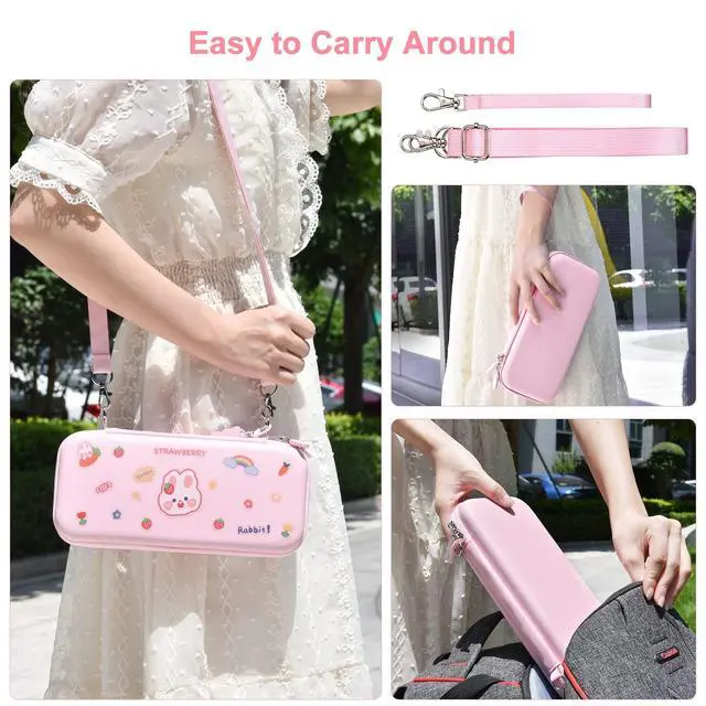 Alt view image 7 of 7 - Switch Accessories Bundle, 17 in 1 Pink Switch Accessories Kit for Girls Include Switch Carrying Case, Adjustable Stand, Protective Case for Switch Console & J-Con Pink