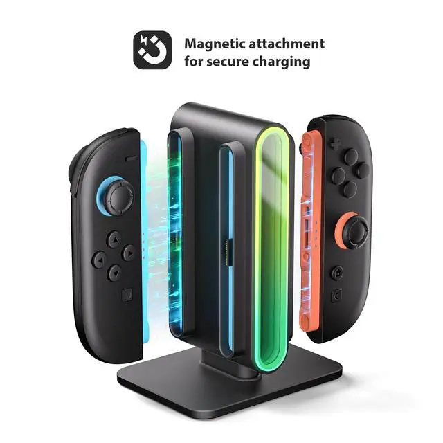 Alt view image 2 of 7 - Charging Dock for Nintendo Switch 2 Joycon - 4 in 1 RGB Magnetic Fast Charger Station Stand Accessories for Joycon 2 Controller with Type C Cable, Dual-Side Charging & 8 Light Modes