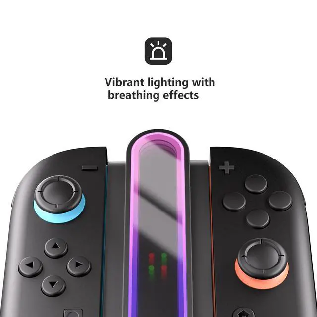 Alt view image 5 of 7 - Charging Dock for Nintendo Switch 2 Joycon - 4 in 1 RGB Magnetic Fast Charger Station Stand Accessories for Joycon 2 Controller with Type C Cable, Dual-Side Charging & 8 Light Modes