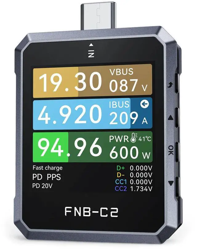 Main image of FNB-C2 PD 3.1 USB C Tester 4-50V 6.5A 240W, USB Power Meter with 20-Bit ADC 7-Digit Display Bi-Directional, 1.54" Screen, Curve View & Gravity Sensor, Supports PPS, QC3.0, E-Marker