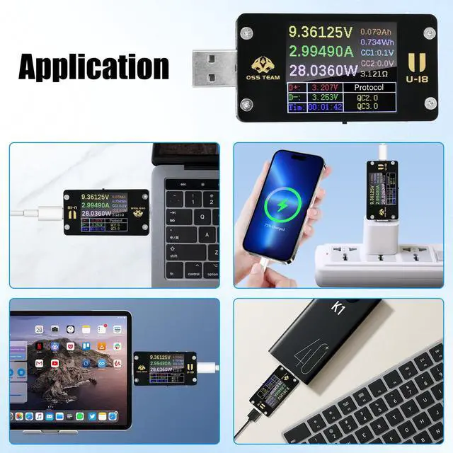 Alt view image 4 of 7 - 2 in 1 Type C USB Tester USB Multimeter USB C Power Mester Tester USB-C Testers DC 4-24V 6A 1.77-inch Multi-Function Voltage and Current Meter QC/PD Protocol Trickle Charger Quick Charge