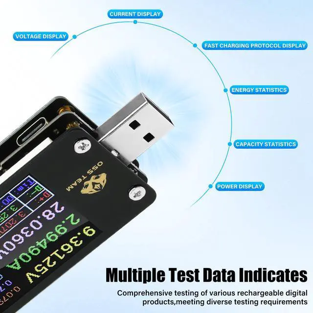 Alt view image 6 of 7 - 2 in 1 Type C USB Tester USB Multimeter USB C Power Mester Tester USB-C Testers DC 4-24V 6A 1.77-inch Multi-Function Voltage and Current Meter QC/PD Protocol Trickle Charger Quick Charge