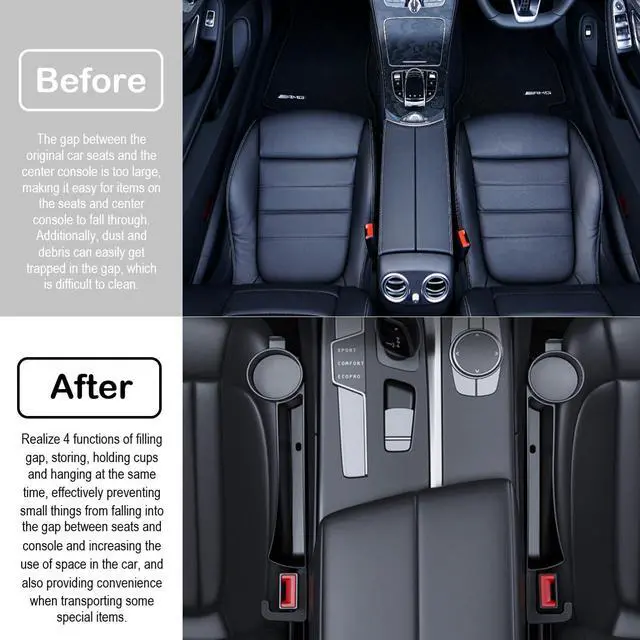 Alt view image 3 of 7 - Car Seat Gap Plug with Storage Slot, Auto Gap Filler Organizer with Cup Holder, Universal Carseat Side Gap Filler Strip 2 Pack Between Front Seats & Console, Anti-Drop Pad with Seatbelt Holes, Black