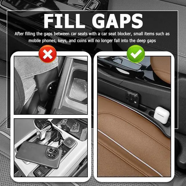 Alt view image 5 of 7 - 2PCS Car Seat Gap Filler Organizer,2026 Upgraded Car Seat Gap Plug with Storage Slot & Seats Belt Holes as Phone Holder,Universal No Drop Seats Guard for Cars Interior Accessories