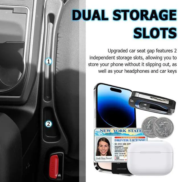 Alt view image 6 of 7 - 2PCS Car Seat Gap Filler Organizer,2026 Upgraded Car Seat Gap Plug with Storage Slot & Seats Belt Holes as Phone Holder,Universal No Drop Seats Guard for Cars Interior Accessories