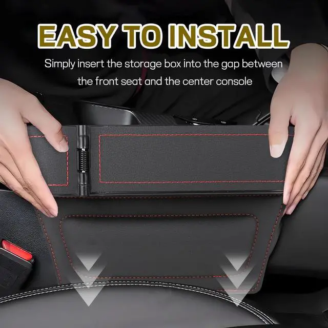 Alt view image 4 of 6 - Car Seat Gap Filler Organizer, Multifunctional Car Seat Organizer with Adjustable Cup Holder, Leather Car Seat Gap Storage Box for Holding Phones, Coins, Cards, Keys, Pens (Black)