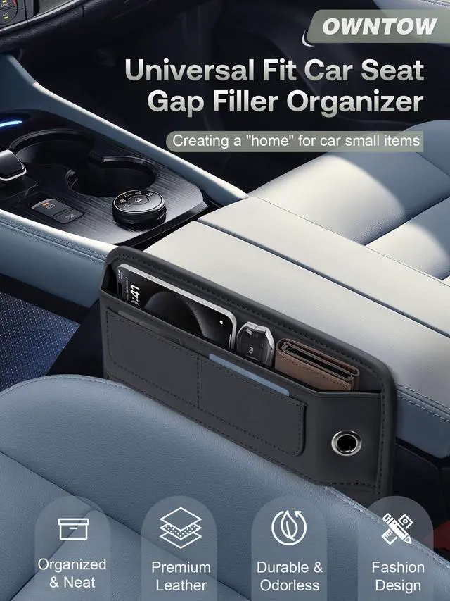 Alt view image 2 of 7 - Universal Fit Premium Leather Car Seat Gap Filler Organizer, Center Console Organizer with Card Slots, Clever Gifts for Car SUV Truck Owners (Black, 2 Pack)