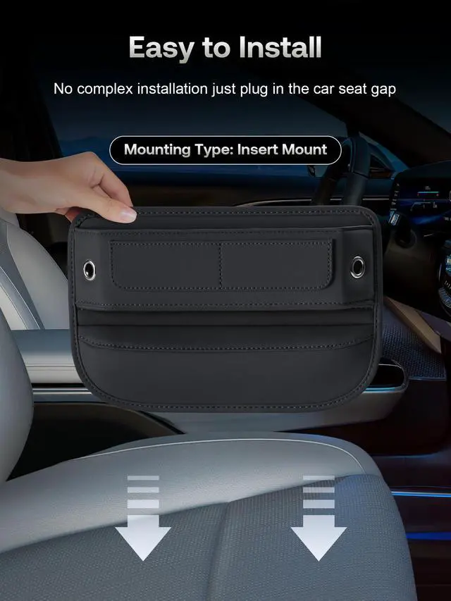Alt view image 7 of 7 - Universal Fit Premium Leather Car Seat Gap Filler Organizer, Center Console Organizer with Card Slots, Clever Gifts for Car SUV Truck Owners (Black, 2 Pack)