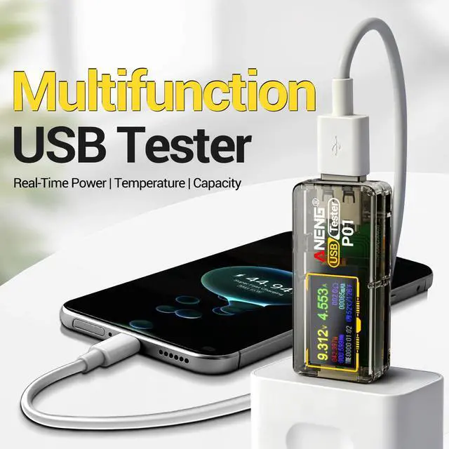 Alt view image 2 of 7 - Multimeter USB C Tester Power Meter,4-30V Type-C PD Digital Tester,Color Display Voltage and Current Tester Meter,Test Speed of Chargers,Cables,Capacity of Power Banks Charger Detector
