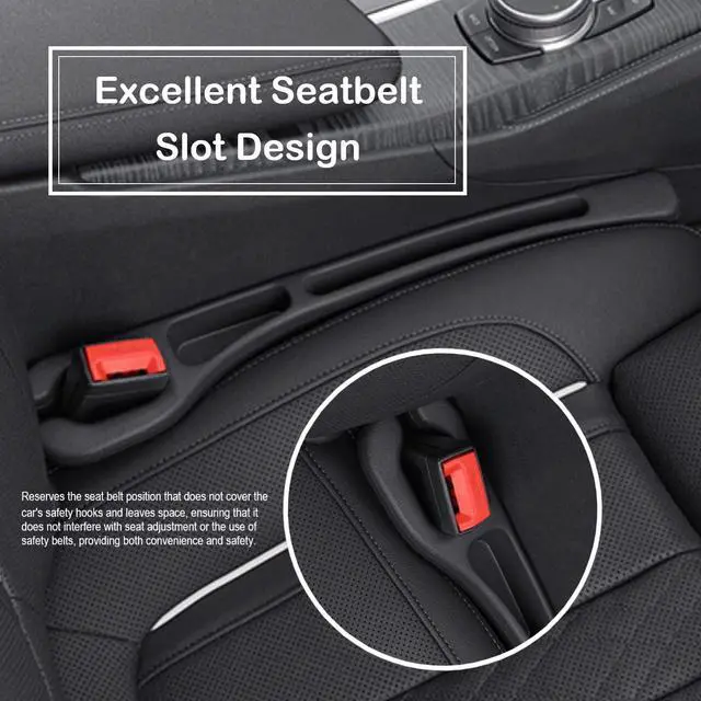 Alt view image 2 of 7 - Car Seat Gap Filler Plug Strip 2 Pack, No-Drop Carseat Side Gap Filler Organizer Catcher with Dual Storage & Seatbelt Slot,Universal Fit Fill The Gap Between Seats & Console for Car SUV Truck, Black