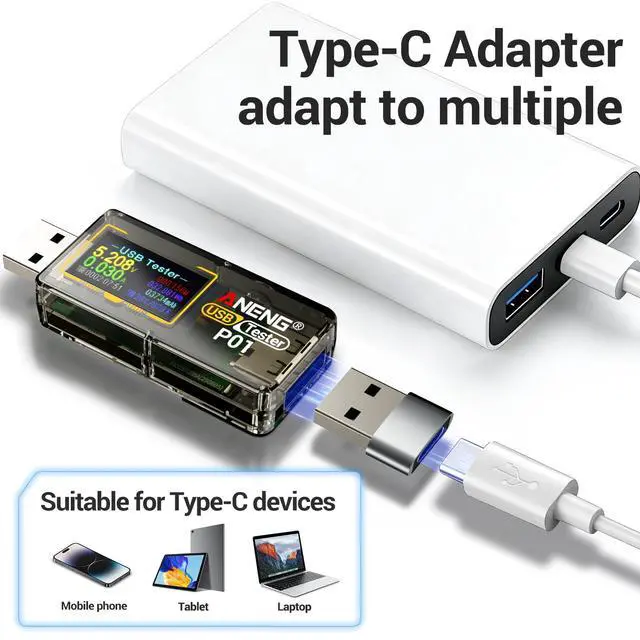 Alt view image 3 of 7 - Multimeter USB C Tester Power Meter,4-30V Type-C PD Digital Tester,Color Display Voltage and Current Tester Meter,Test Speed of Chargers,Cables,Capacity of Power Banks Charger Detector