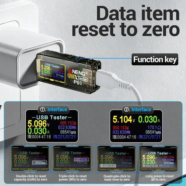 Alt view image 6 of 7 - Multimeter USB C Tester Power Meter,4-30V Type-C PD Digital Tester,Color Display Voltage and Current Tester Meter,Test Speed of Chargers,Cables,Capacity of Power Banks Charger Detector