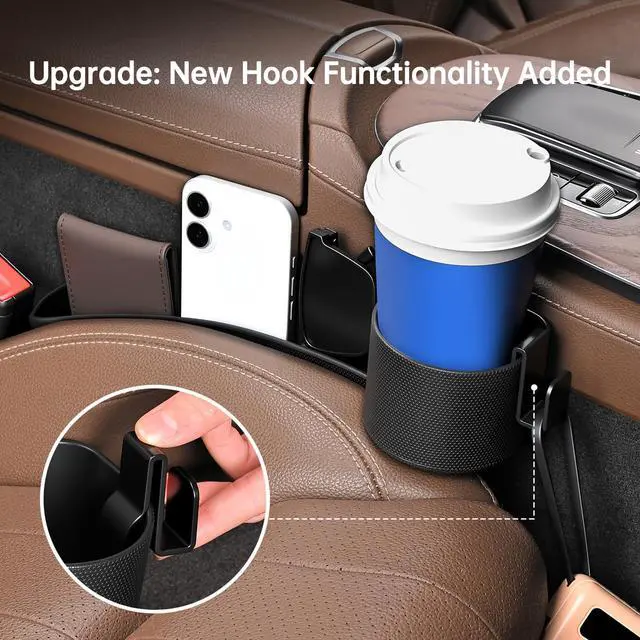 Alt view image 4 of 7 - 2026 Upgraded Car Seat Gap Filler with Holder and Hook, Car Seat Accessories Interior, Car Seat Gap Plug with Storage Slot, Car Organizer Fit Sedan SUV Truck, 2 Pack Black