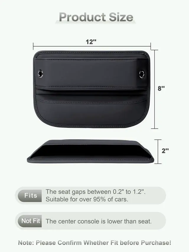 Alt view image 5 of 7 - Premium Leather Car Seat Gap Filler Organizer (0.2-1.2" Gaps), Clever Gifts for Car SUV Truck Owners (Black, 2 Pack)