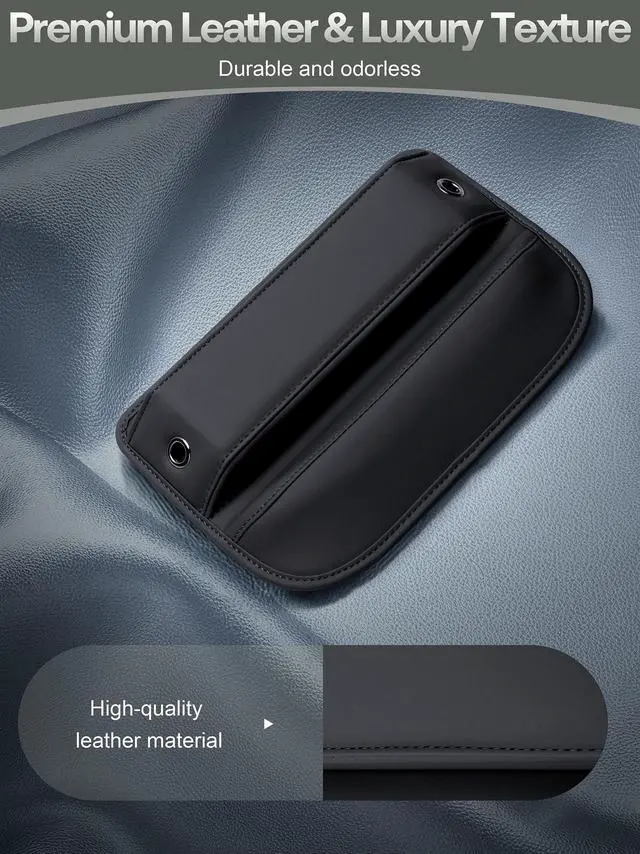 Alt view image 6 of 7 - Premium Leather Car Seat Gap Filler Organizer (0.2-1.2" Gaps), Clever Gifts for Car SUV Truck Owners (Black, 2 Pack)