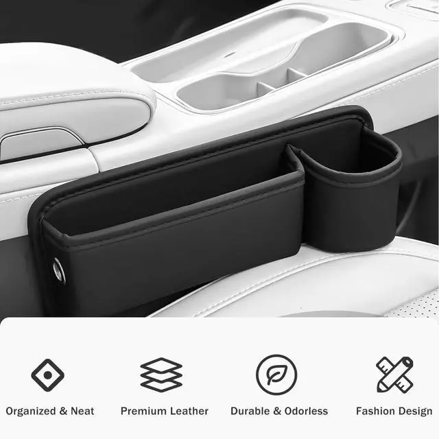 Alt view image 2 of 7 - Car Seat Gap Filler Organizer with Cup Holder, Premium PU Leather Interior Accessories for Phone,Sunglasses,Keys, and Small Items, Universal Fit for Car, SUV and Truck,2-Packs Black