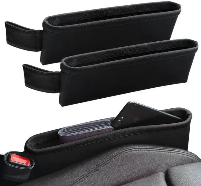 Main image of 2 Pack Update Car Seat Gap Filler Organizer Leather Console Storage Box Front Side Pocket Seats Organizers Filler Interior Car Accessories for Phone Wallet Coin Key Sunglasses (Black)