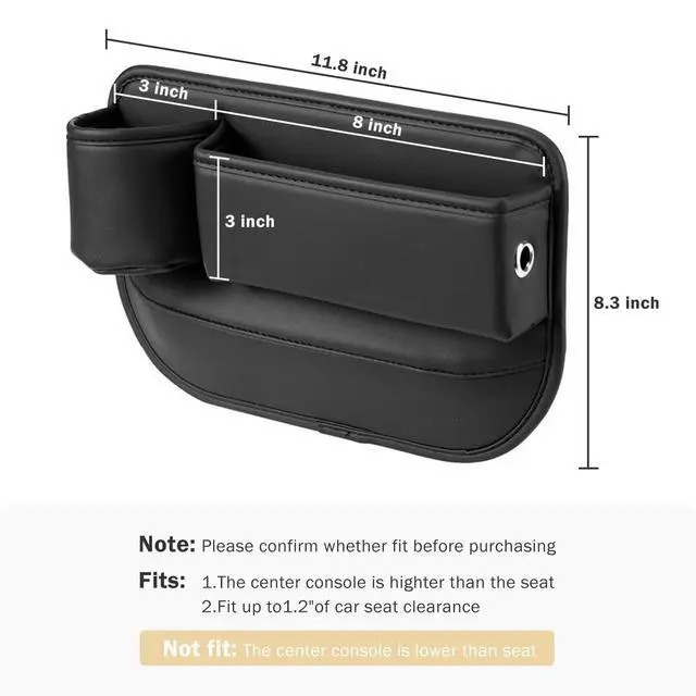 Alt view image 7 of 7 - Car Seat Gap Filler Organizer with Cup Holder, Premium PU Leather Interior Accessories for Phone,Sunglasses,Keys, and Small Items, Universal Fit for Car, SUV and Truck,2-Packs Black