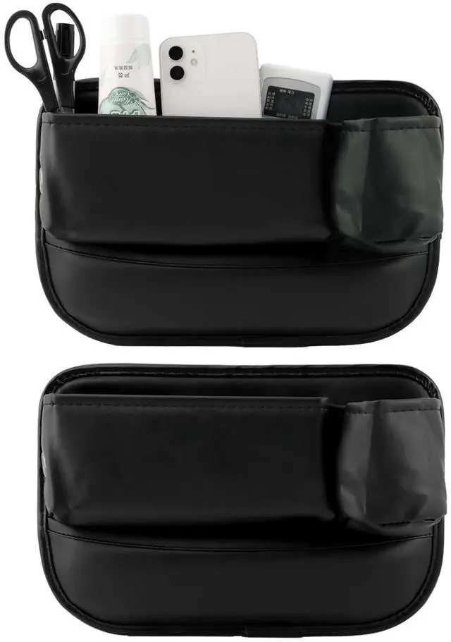 Main image of 2-Pack Car Seat Gap Filler Organizer, Leather Storage Box with Cup Holder for Driver & Passenger Side, Gap Bag Front Seat Car Storage Accessories for Phone Keys Sunglasses Wallet(COLOR:Black)