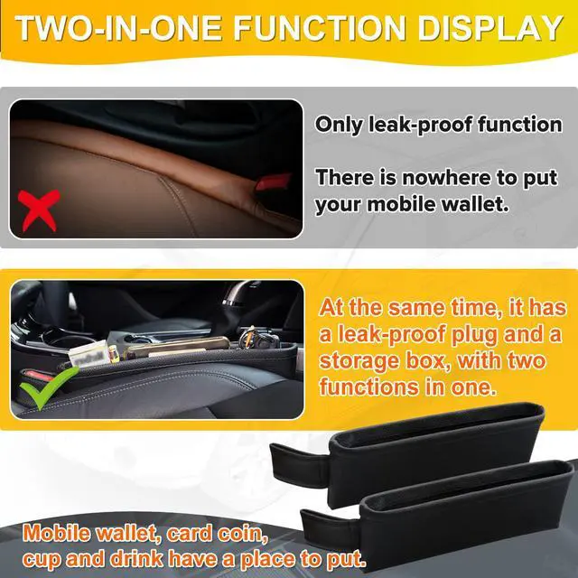 Alt view image 5 of 7 - 2 Pack Update Car Seat Gap Filler Organizer Leather Console Storage Box Front Side Pocket Seats Organizers Filler Interior Car Accessories for Phone Wallet Coin Key Sunglasses (Black)