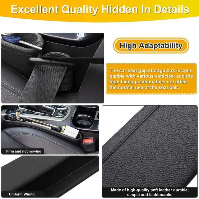Alt view image 6 of 7 - 2 Pack Update Car Seat Gap Filler Organizer Leather Console Storage Box Front Side Pocket Seats Organizers Filler Interior Car Accessories for Phone Wallet Coin Key Sunglasses (Black)