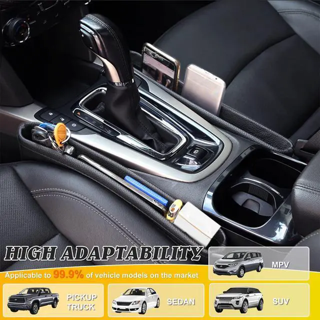 Alt view image 7 of 7 - 2 Pack Update Car Seat Gap Filler Organizer Leather Console Storage Box Front Side Pocket Seats Organizers Filler Interior Car Accessories for Phone Wallet Coin Key Sunglasses (Black)