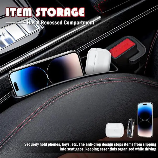 Alt view image 4 of 7 - 2PCS Short Car Seat Gap Filler Organizer with Seats Belt Holes,Anti-dropout Seat Gap Filler Fills Console Gaps,Universal Car Seats Gaps Plug with Storage Slot for Cars Storage