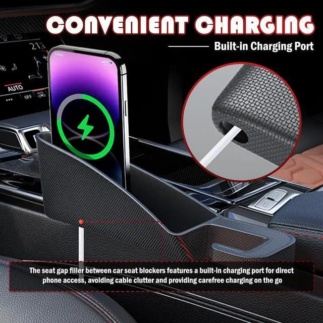 Alt view image 5 of 7 - 2PCS Short Car Seat Gap Filler Organizer with Seats Belt Holes,Anti-dropout Seat Gap Filler Fills Console Gaps,Universal Car Seats Gaps Plug with Storage Slot for Cars Storage