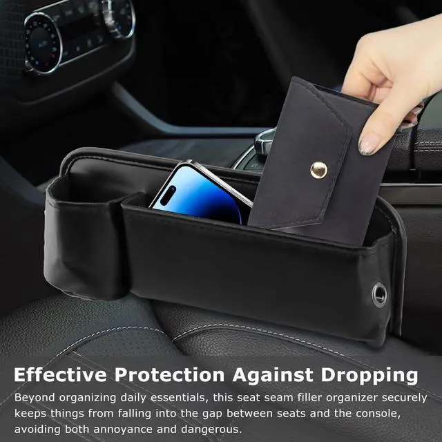Alt view image 6 of 7 - 2-Pack Car Seat Gap Filler Organizer, Leather Storage Box with Cup Holder for Driver & Passenger Side, Gap Bag Front Seat Car Storage Accessories for Phone Keys Sunglasses Wallet(COLOR:Black)