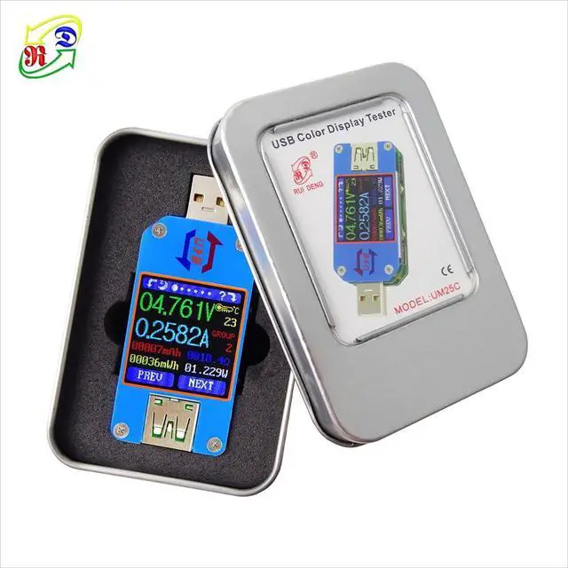 Alt view image 2 of 7 - UM25C 1.44 Inch 5A USB 2.0 Type C Tester Voltage Current Power Charger Voltmeter Ammeter Multimeter Measure Cable Resistance Load Impedance Measurement Tester Support APP(UM25C)