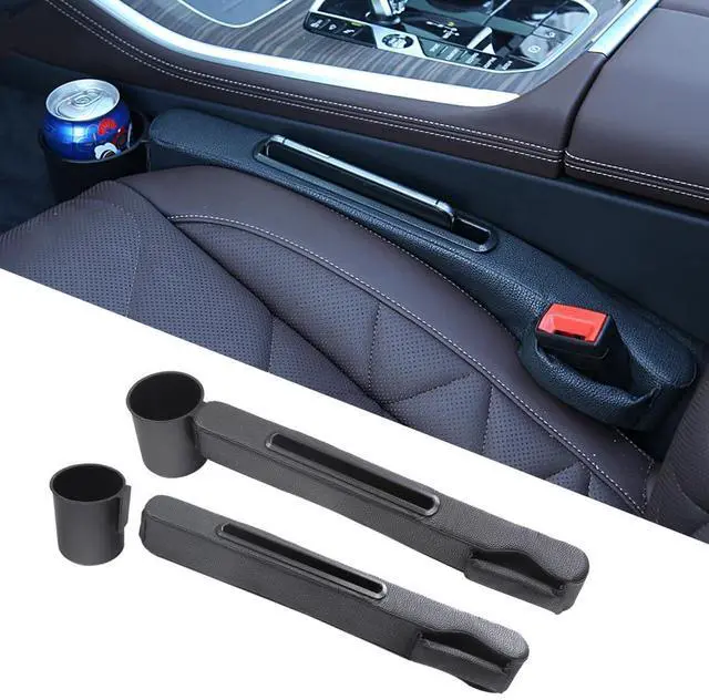 Main image of Advanced 3-in-1 Car Seat Gap Filler Organizer 2 Packs, PU Leather Console Side Storage Pad with Removable Cupholder, Anti-Slip Blocker for Phone Coins Keys