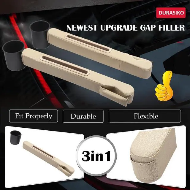 Alt view image 2 of 7 - Advanced 3-in-1 Car Seat Gap Filler Organizer 2 Packs, PU Leather Console Side Storage Pad with Removable Cupholder, Anti-Slip Blocker for Phone Coins Keys