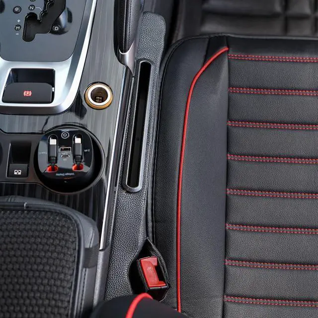 Alt view image 5 of 7 - 2 Pack Car Seat Gap Filler with Storage Box,Car Console Gap Filler,Fill the Gap Between Seat and Console,Prevent Things from Dropping,Convenient to Storage Keys and Phone(Black2)