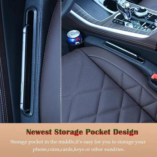 Alt view image 3 of 7 - Advanced 3-in-1 Car Seat Gap Filler Organizer 2 Packs, PU Leather Console Side Storage Pad with Removable Cupholder, Anti-Slip Blocker for Phone Coins Keys