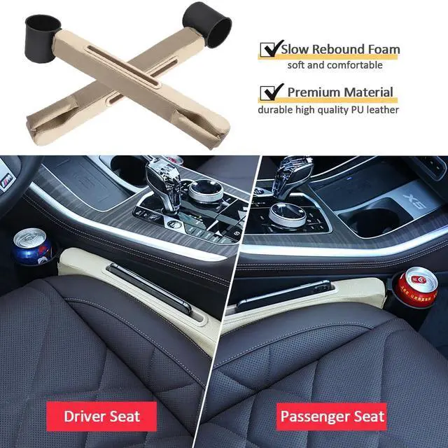 Alt view image 6 of 7 - Advanced 3-in-1 Car Seat Gap Filler Organizer 2 Packs, PU Leather Console Side Storage Pad with Removable Cupholder, Anti-Slip Blocker for Phone Coins Keys