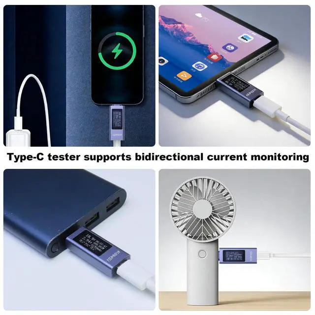 Alt view image 6 of 6 - USB C Tester, Type C Power Meter Voltage Current Ammeter Voltmeter, Capacity Power Detector with LED Display for Fast Charging Charger Detection