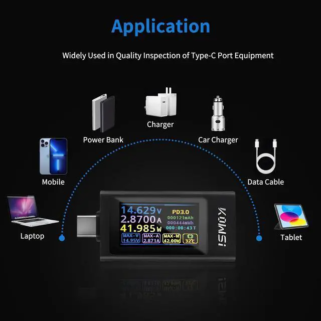 Alt view image 7 of 7 - USB C Power Meter USB C Tester, 3-36V 0-12A PD3.1 QC4.0 PDO Decoding High Precision Two-Way Measurement Voltage Current Capacity Voltmeter Ammeter Detector Digital Tester Multimeter for Charger Cable