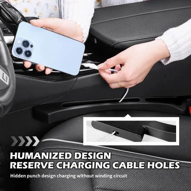 Alt view image 4 of 7 - 2PCS Deepened Car Seat Gap Filler Organizer,Multi-Purpose 2 in 1 Car Gap Filler with Bottom Charging Opening for Avoiding Item Falling,Universal No Drop Seat Guard for Cars