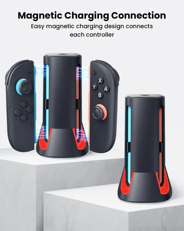 Alt view image 2 of 7 - Charging Dock for Nintendo Switch 2: Controller Magnetic Charger Stand 4 in 1 for Joycon 2 Fast Dock Station with RGB Light & USB Type-C Charger Cable Charging Stand for NS 2