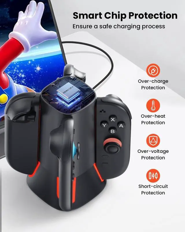Alt view image 3 of 7 - Charging Dock for Nintendo Switch 2: Controller Magnetic Charger Stand 4 in 1 for Joycon 2 Fast Dock Station with RGB Light & USB Type-C Charger Cable Charging Stand for NS 2