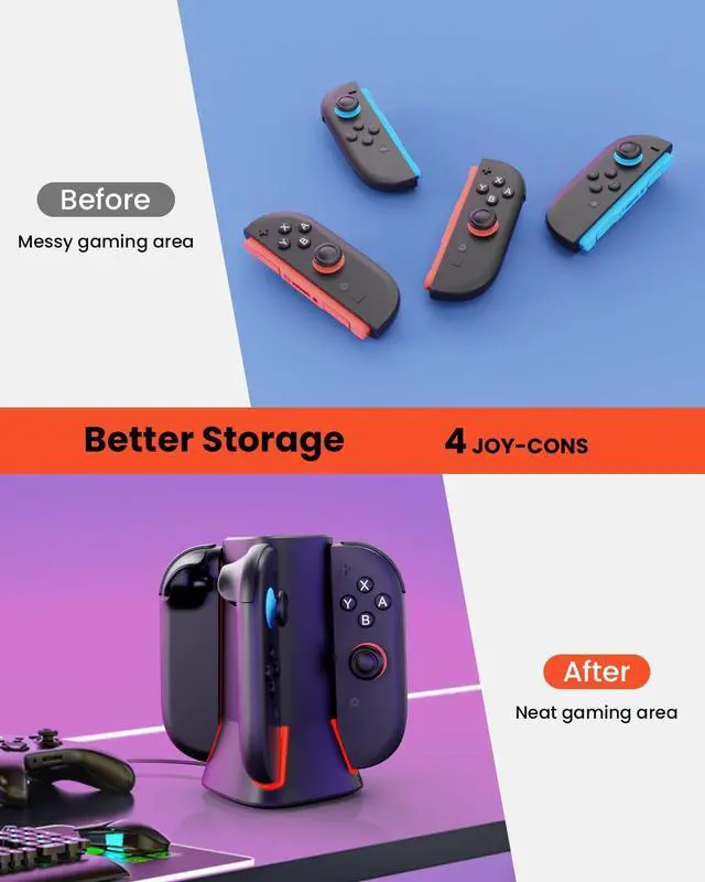 Alt view image 6 of 7 - Charging Dock for Nintendo Switch 2: Controller Magnetic Charger Stand 4 in 1 for Joycon 2 Fast Dock Station with RGB Light & USB Type-C Charger Cable Charging Stand for NS 2