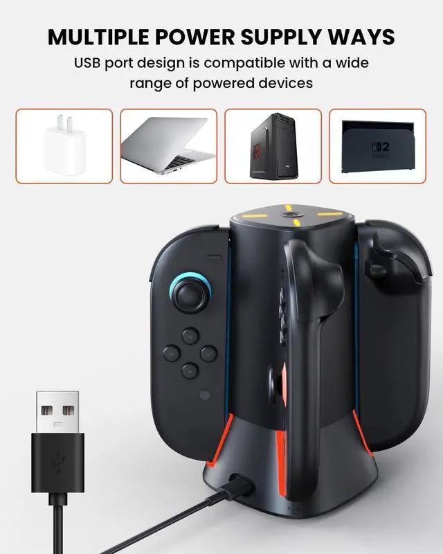 Alt view image 7 of 7 - Charging Dock for Nintendo Switch 2: Controller Magnetic Charger Stand 4 in 1 for Joycon 2 Fast Dock Station with RGB Light & USB Type-C Charger Cable Charging Stand for NS 2
