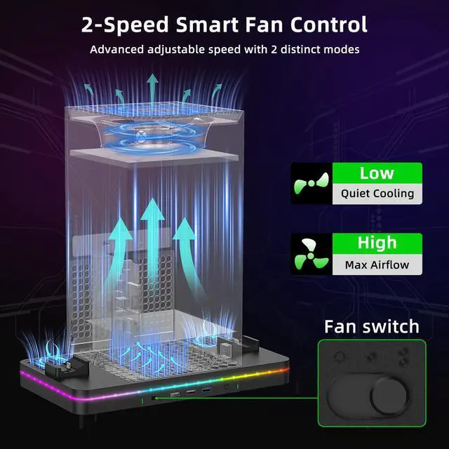 Alt view image 3 of 7 - Charging Stand with Cooling Fan, Vertical Stand Compatible with Xbox Series X/S Console&Controller, Dual Controller Charger Station Dock with 3 USB Ports,2*1100 mAh Rechargeable Battery Packs