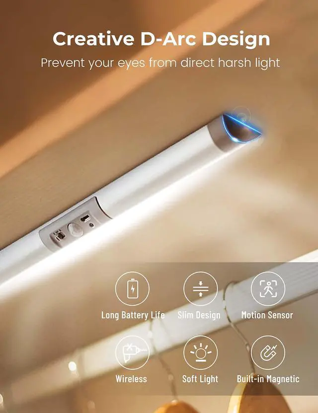 Alt view image 3 of 7 - Automatic Motion Sensor Closet Lights with Eye-Protection Design Closet Lighting, LED Rechargeable Cabinet Light Battery Operated Wardrobe Light for Wireless Pantry Sink (80Lumen, 6000k 80+CRI)