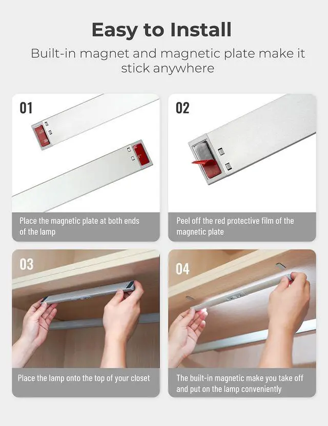 Alt view image 6 of 7 - Automatic Motion Sensor Closet Lights with Eye-Protection Design Closet Lighting, LED Rechargeable Cabinet Light Battery Operated Wardrobe Light for Wireless Pantry Sink (80Lumen, 6000k 80+CRI)